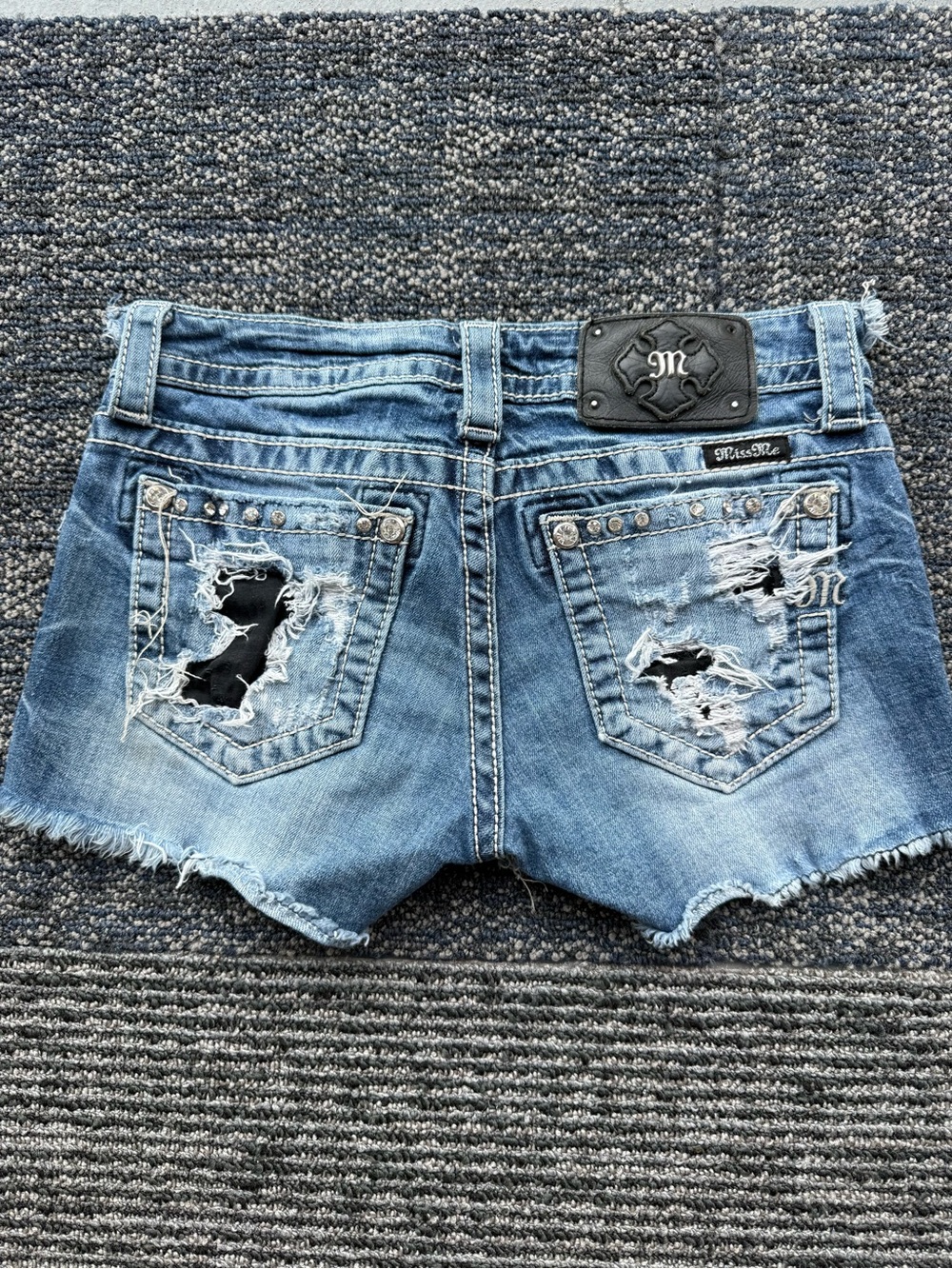 Miss Me Blue Distressed Flag Denim Jean Shorts - Picture 4 of 7
